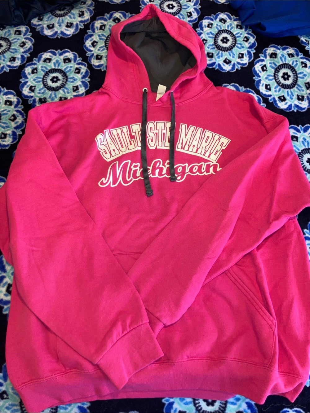 Fruit of the Loom Hot Pink Hoodie with Black Drawstrings